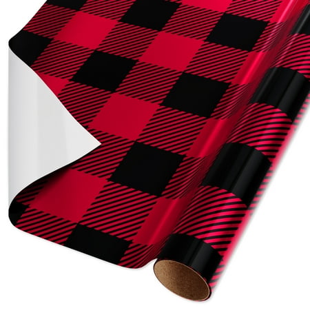 American Greetings 22.5 Sq. ft. Red and Black Buffalo Plaid Christmas Foil Wrapping Paper (1-Roll, 30 in. x 108 in.)