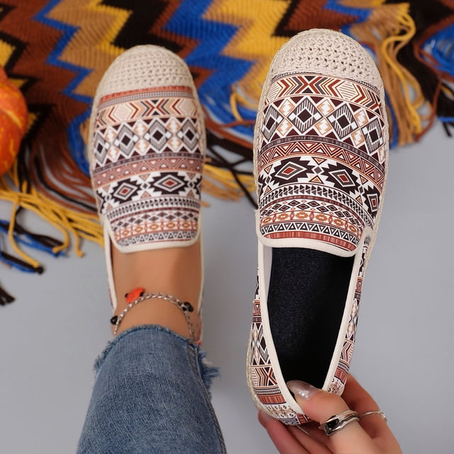 Mareep Chaussures Décontractées Confortables pour Femmes à Talon Plat à Empiècements Imprimés Belles Chaussures Cadeau Liquidation