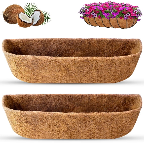 Remiawy Coco Liners for Planters 30 Inch, 2 Packs Natural Coconut Fiber Coir Flower Basket Window Box Liners, Trough Planter Inser