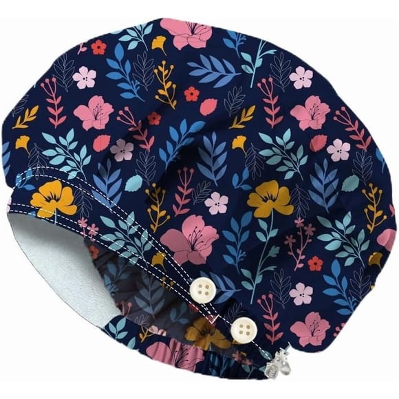 Bouffant Scrub Caps Cotton Nurse Scrub Hats with Button Sweatband Adjustable Surgical Caps for Unisex Cooking