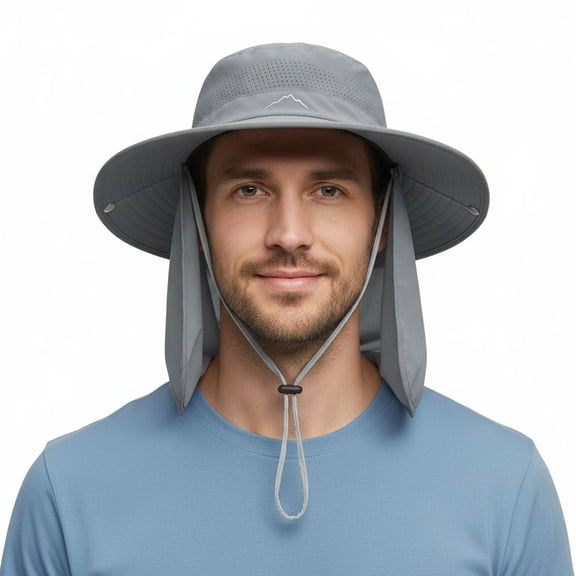 Sun Hats for Men and Women, UPF50 Protection Safari Hat, Wide Brim Fishing Hat with Neck Flap, Bucket Hats for Beach Hiking