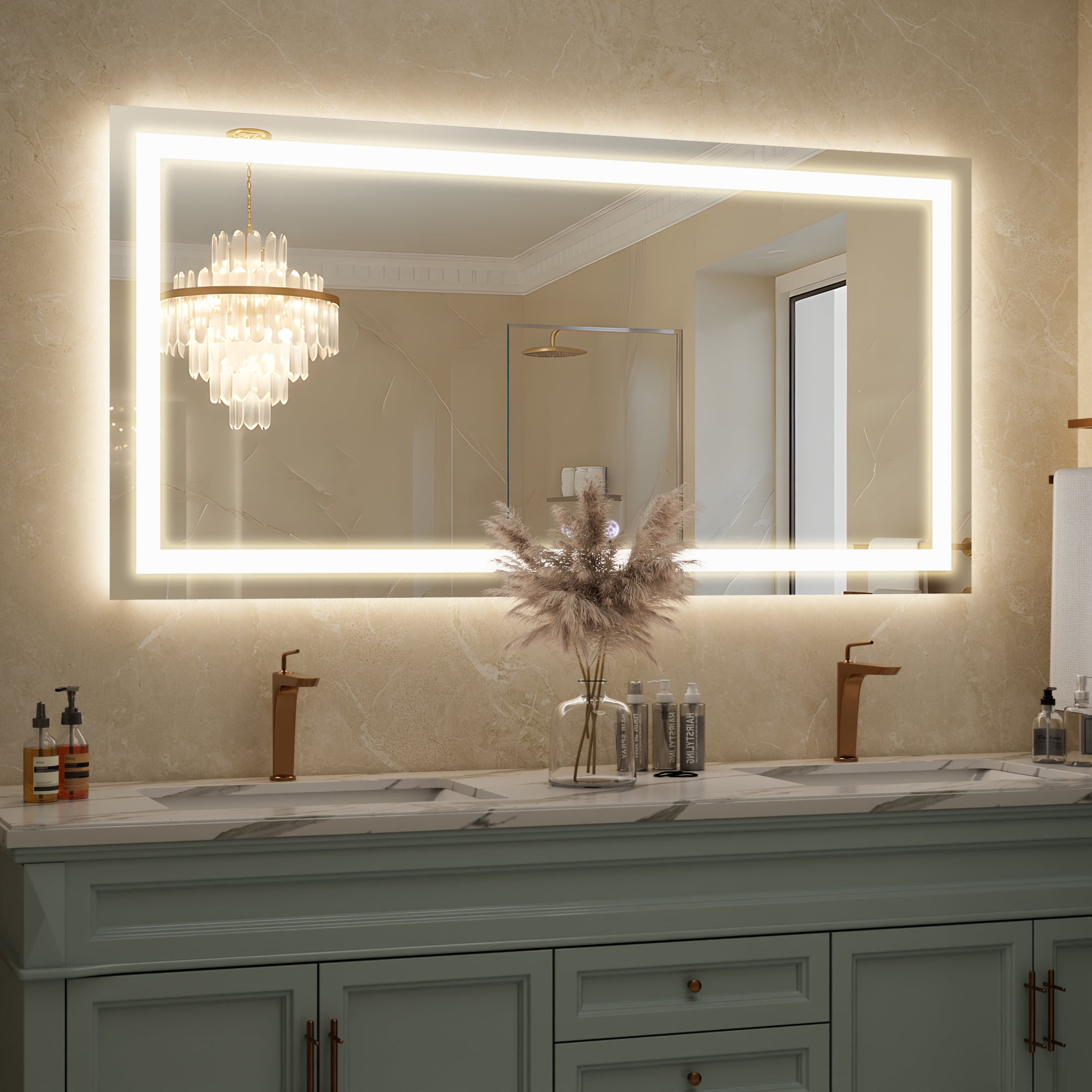 Easy4Home 30"x60" LED Bathroom Mirror Wall Mounted Anti-Fog Vanity Mirror with Adjustable Lights, White