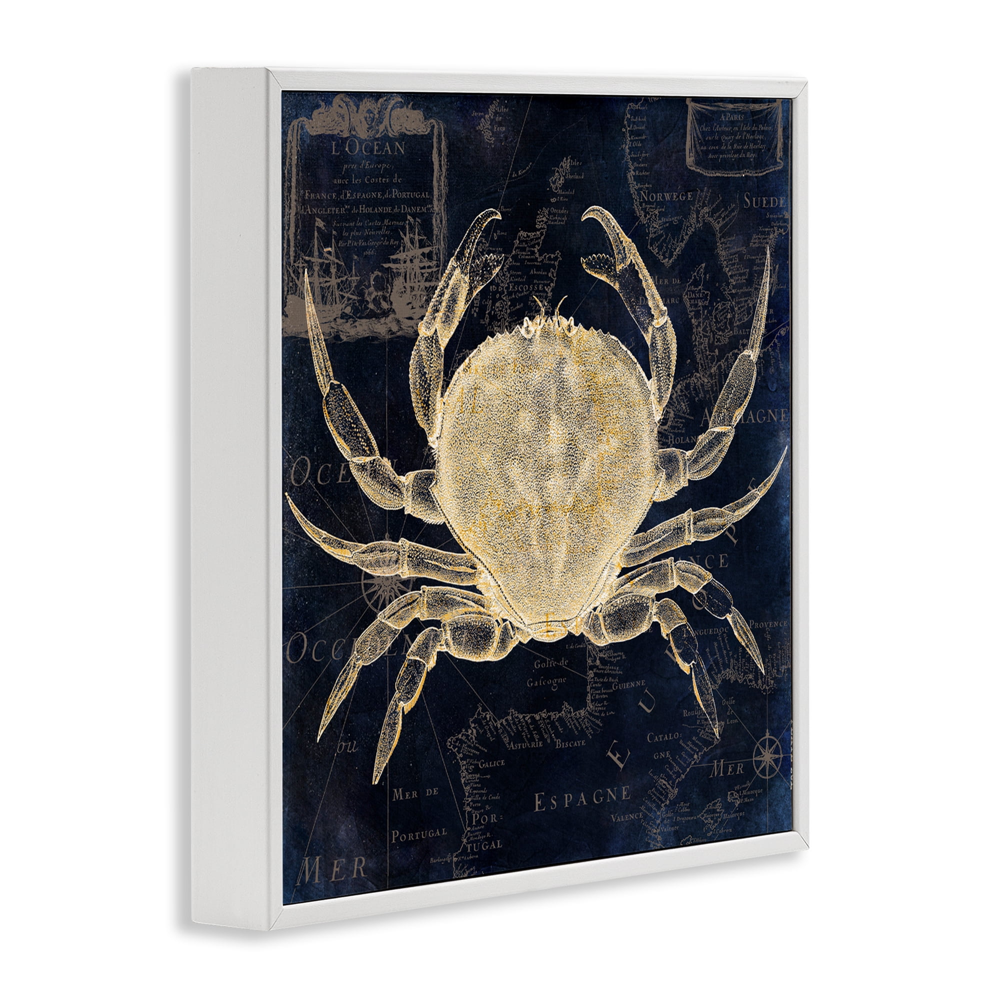 Crab Contour over Map White Framed Giclee Art, design by Sasha