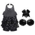 thumbnail image 2 of TiaoBug Kids Girls Cheer Dance Performance Costume Shiny Sequins Halter Ballet Dance Leotard Dress Black 4, 2 of 5