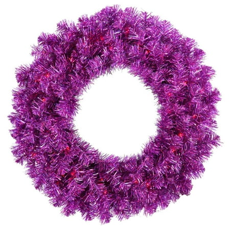 Vickerman 36" Prelit Wild Purple Tinsel Artificial Christmas Wreath - Purple Lights