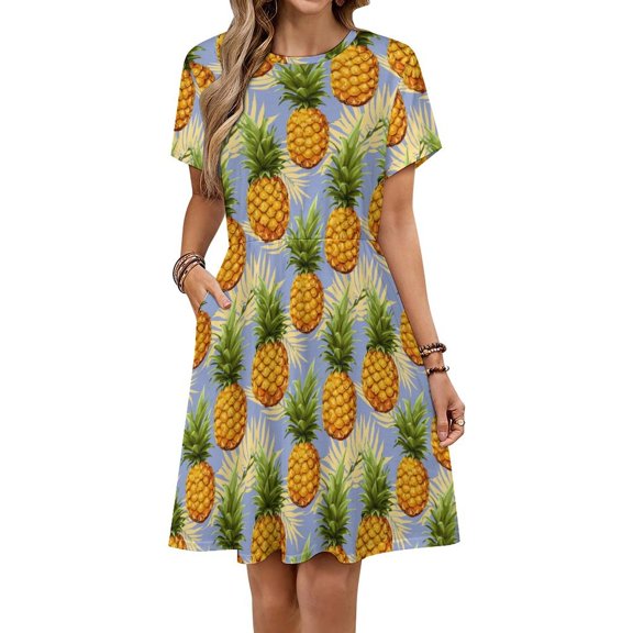 Hand Drawn Watercolor Pineapple Women's Dress Short Sleeve Summer Sundress Summer Women Clothes