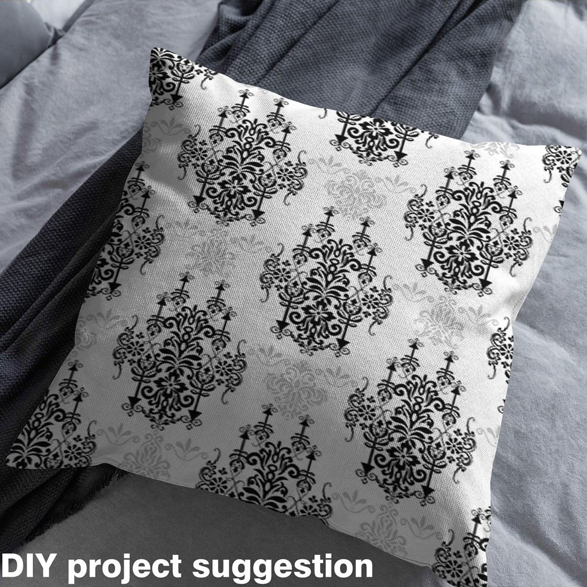 Feelyou Boho Damask Adult Fabric by the Yard 2 Yards, White Black Sewing Fabric, Tribal Hippie Mandala Home Decor Fabric by the Yard, Luxury Bedroom Decor
