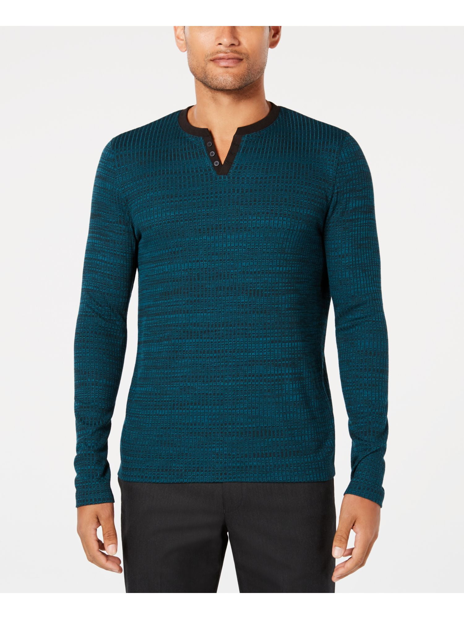 Alfani Mens Textured Henley Shirt, Blue 