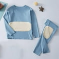 thumbnail image 5 of Fesfesfes Kids 2 Piece Clothes Set Long Sleeve Thermal Winter Warm Fleece Lined Cozy Outfit for Boys and Girls Big Kids Childrens Solid Color Casual Fashion Warm Homewear(Blue,7-8 Years), 5 of 5
