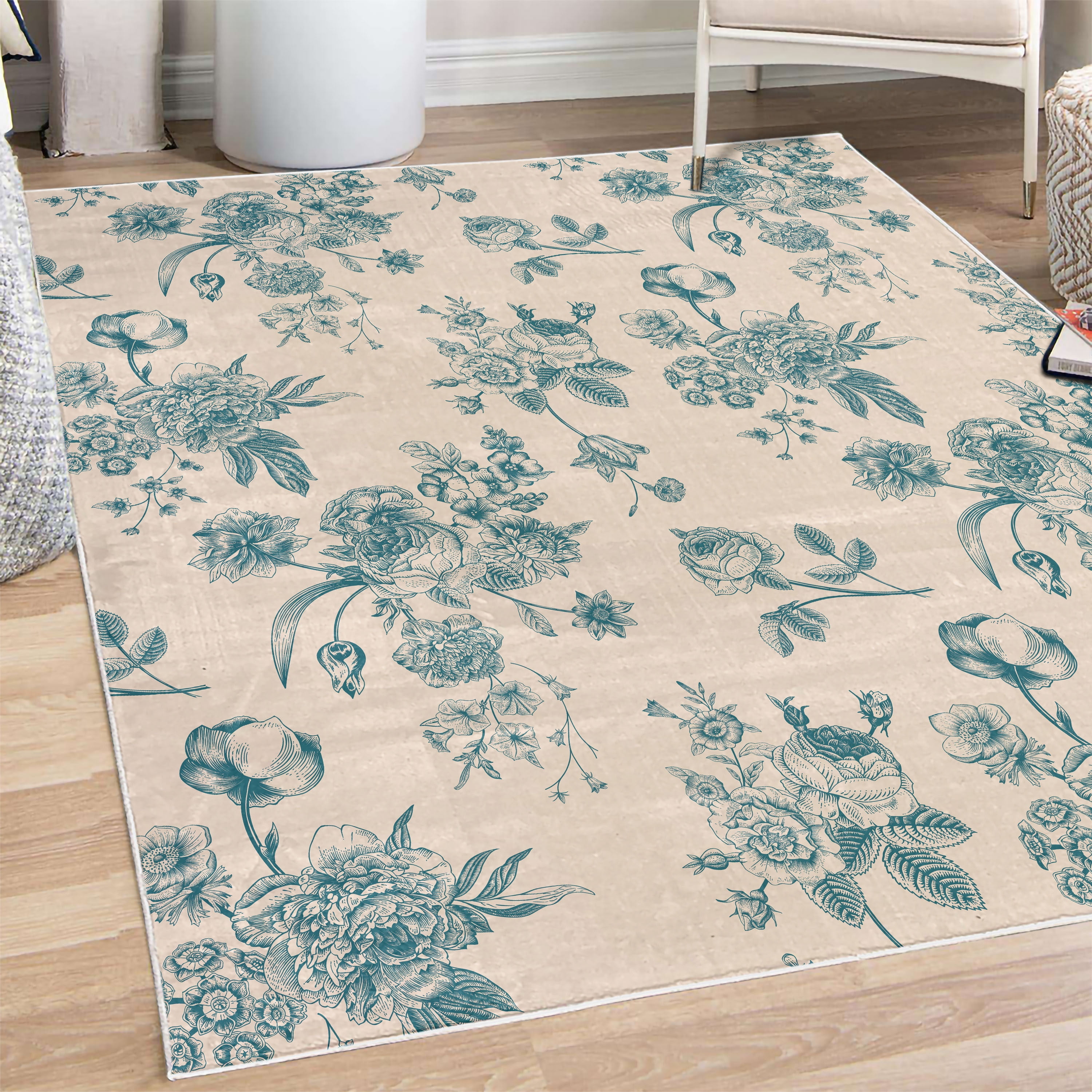 Botanical Decorative Rug, Vintage Floral Pattern Victorian Classic ...
