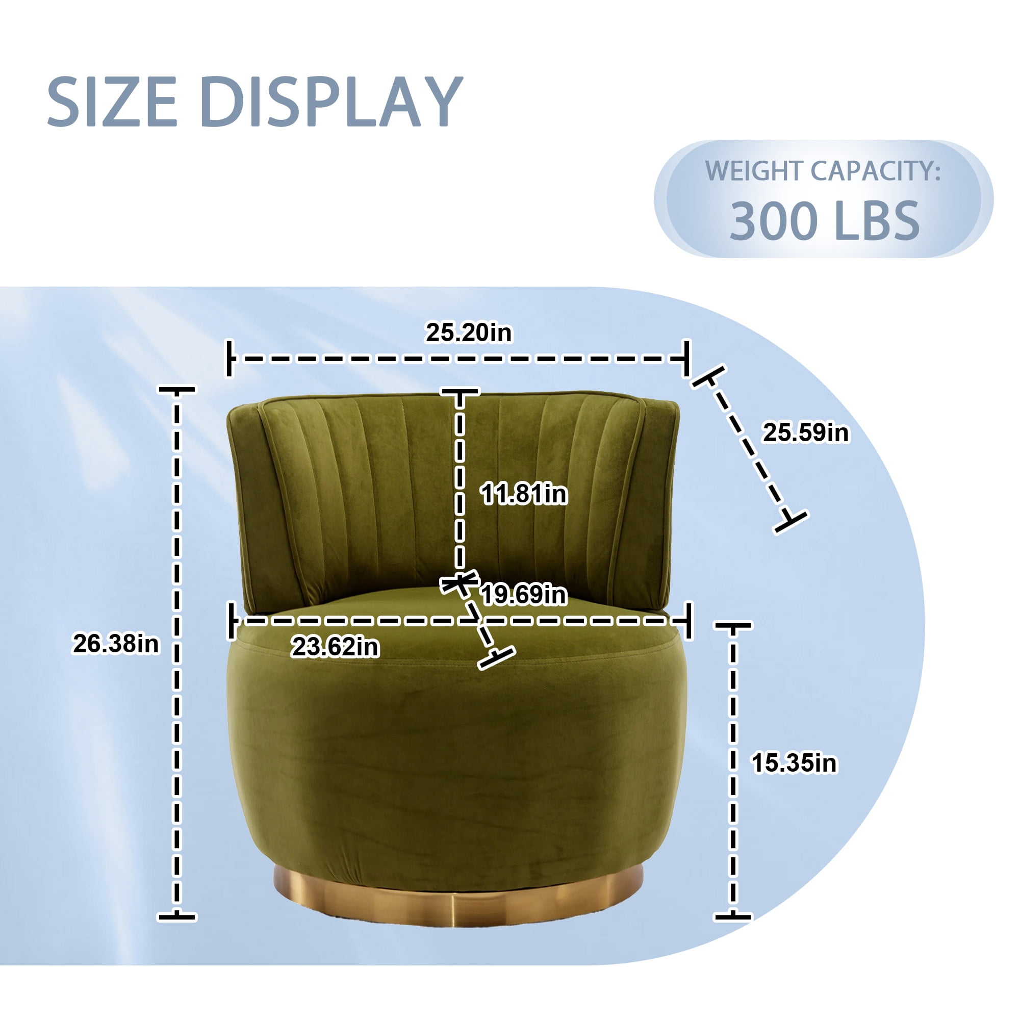 MOONMISS Velvet Upholstered 360 Degree Swivel Armless Round Barrel Chairs for Living Room-Olive Green
