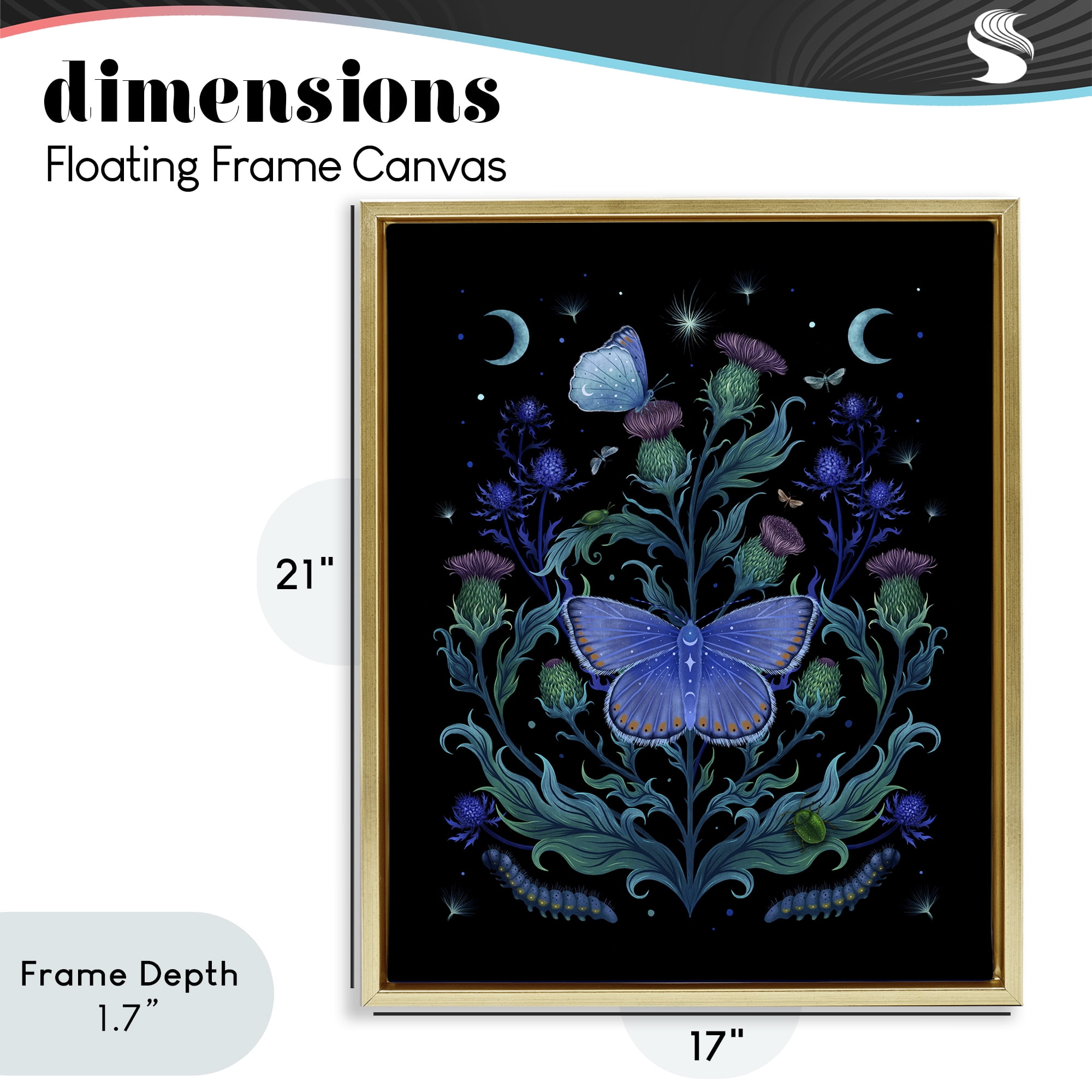 Stupell Industries Thistles & Insects at Night Gold Framed Floater Canvas Wall Art, design by Episodic Drawings