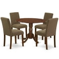 thumbnail image 2 of DLAB5-MAH-18 5Pc Round 42" Kitchen Table With Two 9-Inch Drop Leaves And Four Parson Chair With Mahogany Leg And Linen Fabric Coffee, 2 of 9