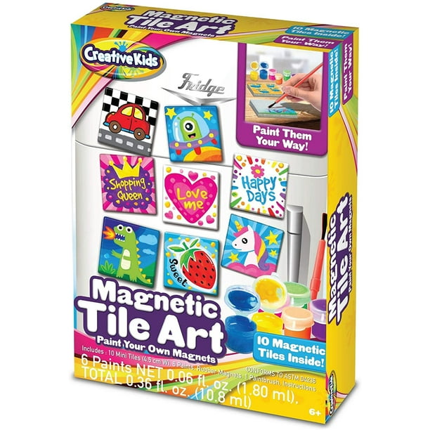 Creative Kids DIY Magnetic Mini Tile Art - Paint & Make Your Own Tile Art & Crafts Kits para niños | Party Favor Pack, Escuelas, Cumpleaños | para niños y niñas de 6+ años