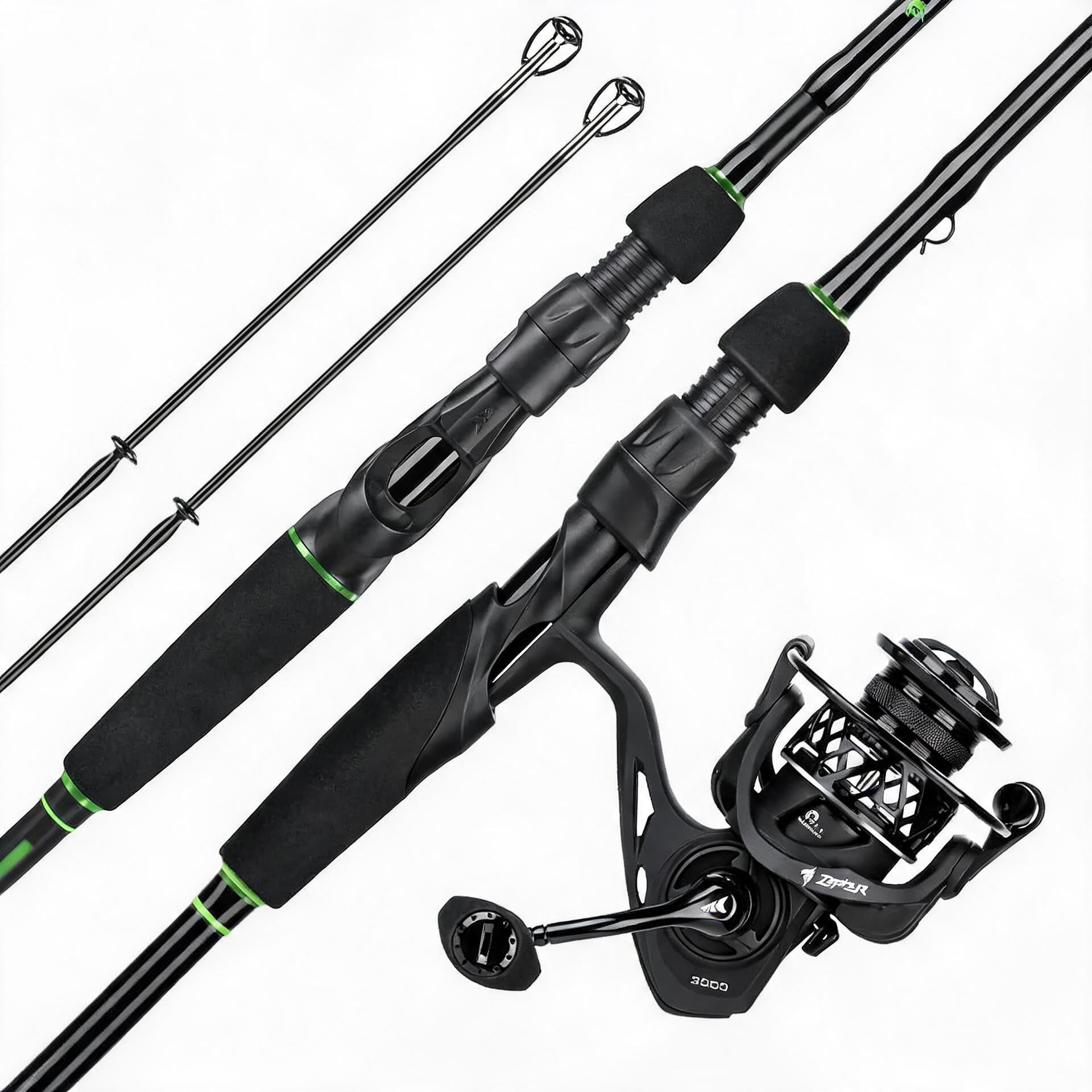 Dual-Tip Baitcaster and Spinning Fishing Rod and Reel Combo Black 6 6 ML M Dual-Tip Rod with 2000 Reel