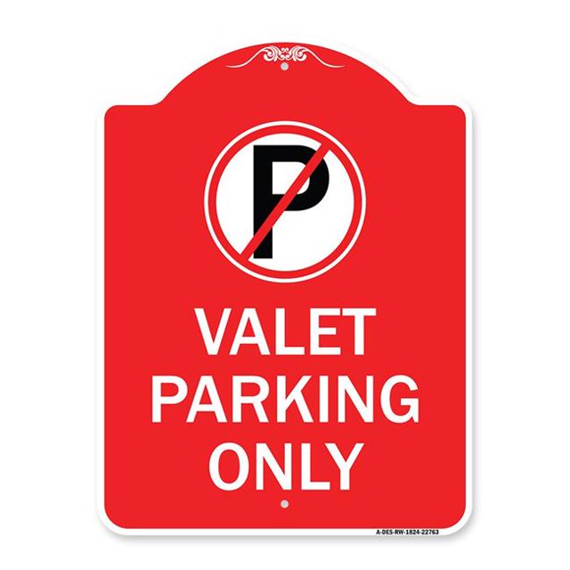 SignMission A-DES-RW-1824-22763 18 x 24 Po Signe de la Série Designer - Service de Voiturier Seulement &44; Rouge & Blanc