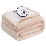 Sealy silky soft Flannel to sherpa Electric Heated Throw Blanket Twin Size , 10 Heating Levels & 1-12 Hour Time Setting, Machine Washable,62x84 inch Beige Ivory