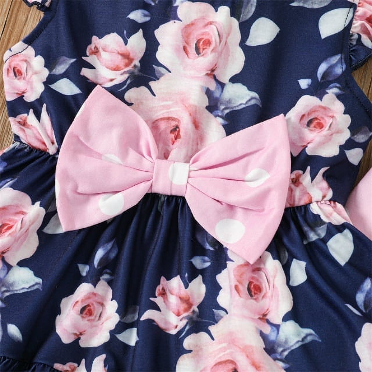 PatPat Toddler Girls Floral Bowknot Tee and Polka Dot Pants Set photo 5