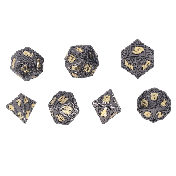 Juego De Dados, Juego De Dados De Juego De Rol De Número Claro De 7 Piezas Para Amigos Para Enseñar ANGGREK Fuente de oro negro galvanizado