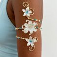 thumbnail image 6 of Floral Statement Bangle Arm Open Wrap Design With Sculpted Flower Motifs Ornamental Beads For Picture Ready Wear, 6 of 9