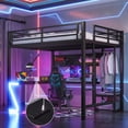 thumbnail image 2 of Bellemave Queen Size Metal Loft Bed with L-Shaped Desk, LED Z-Lights, Gaming Loft with USB Charging Station, Pull-Out Computer Tray, Full Loft Bed with Storage Stairs, No Box Spring Needed, Black, 2 of 13