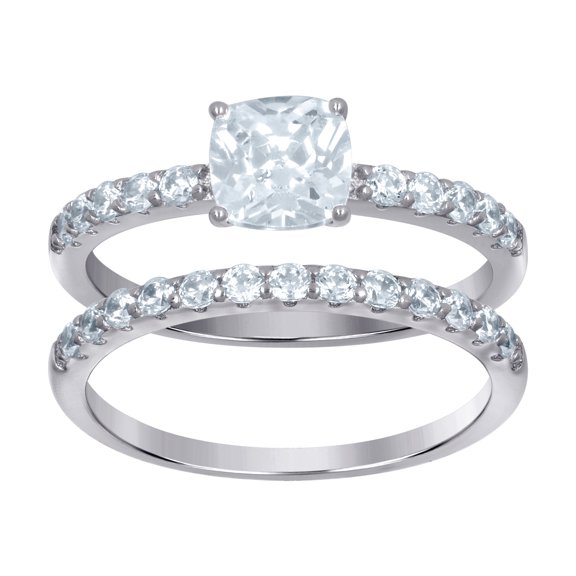 925 Sterling Silver Womens Cushion Cubic Zirconia Duo Ring Set 5.6x3mm Wide Size 6 Ring for Women