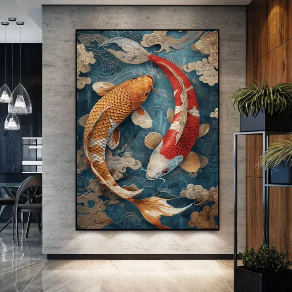 Koi Fish Yin Yang Feng Shui Canvas Print - Wall Art Poster for Bedroom Study Studio Living Room Home Decor50 x 70 cm, unframed,06