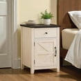 thumbnail image 2 of Tcbosik Farmhouse Side Table with Charging Station, 13.7 inch Small Nightstand with Barn Door and Storage Drawer, End Table with Shelf for Living Room, Bedroom, White & Black, 2 of 10