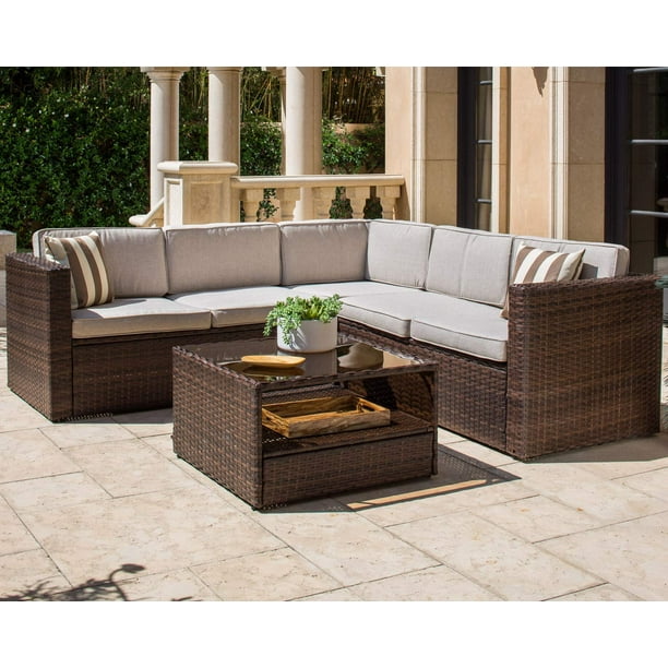 Suncrown 4Pcs Outdoor Patio Furniture Ratten Wicker Sofa Sectional Sets with Beige Waterproof 