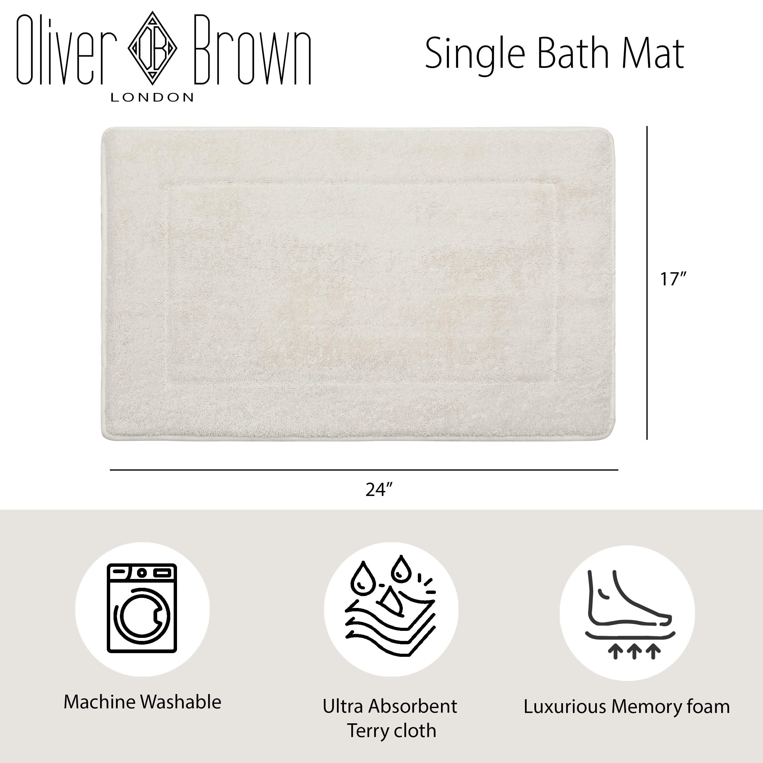 Oliver Brown Solid Print Traditional Bath Rugs, White, 17" x 24"