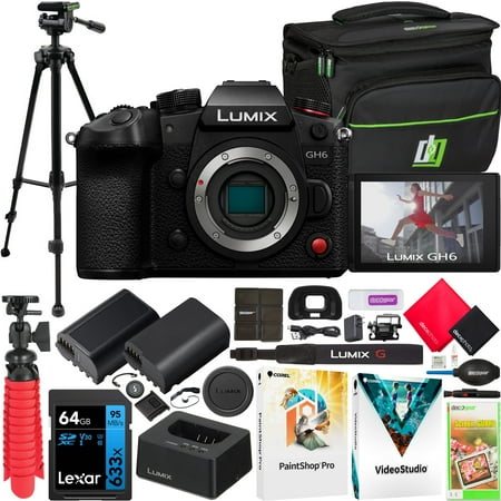 Image of Panasonic LUMIX GH6 Mirrorless Micro Four Thirds Camera Body 25.2MP 4K 120p DC-GH6BODY Bundle with Deco Gear Photography Bag with Accessories + Extra Battery + Photo Video Software Kit
