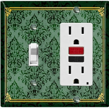 Metal Light Switch Plate Cover Elegant Victorian Floral Damask Frame Green FRA079