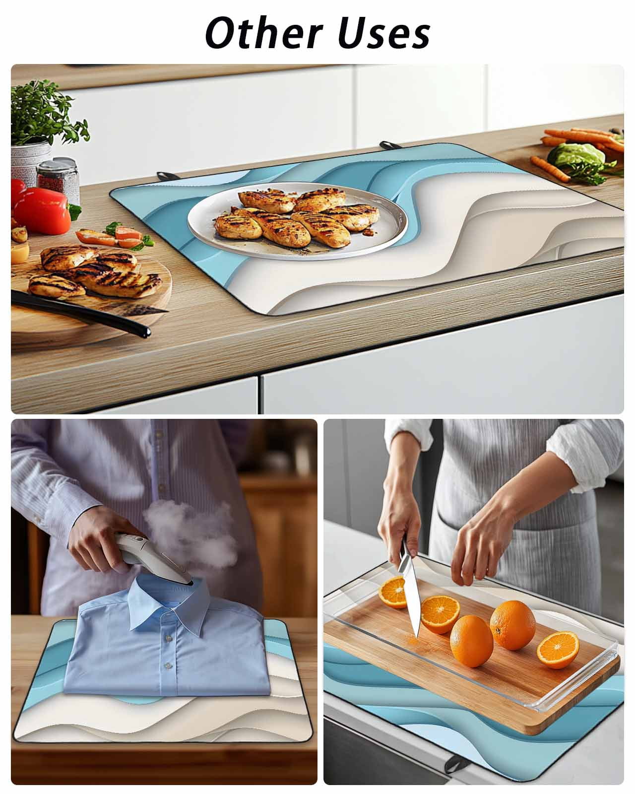 Stove Top Covers for Electric Stove, Aqua Beige Ombre Glass Stovetop Cover Protector, Modern Abstract Moire Art Geometric Induction Cooktop Protector Oven Mat for Kitchen Countertop 24"x21"