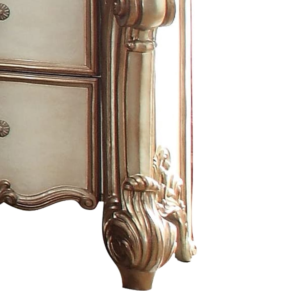 Acme Three Drawer Nightstand With One Hidden Top Drawer And Scalloped Feet White