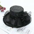 thumbnail image 3 of Mightlink Women Church Cap Wide Brim Cloth Flower Foldable Hot Stamping Sequins Sun Hat for Wedding, 3 of 7