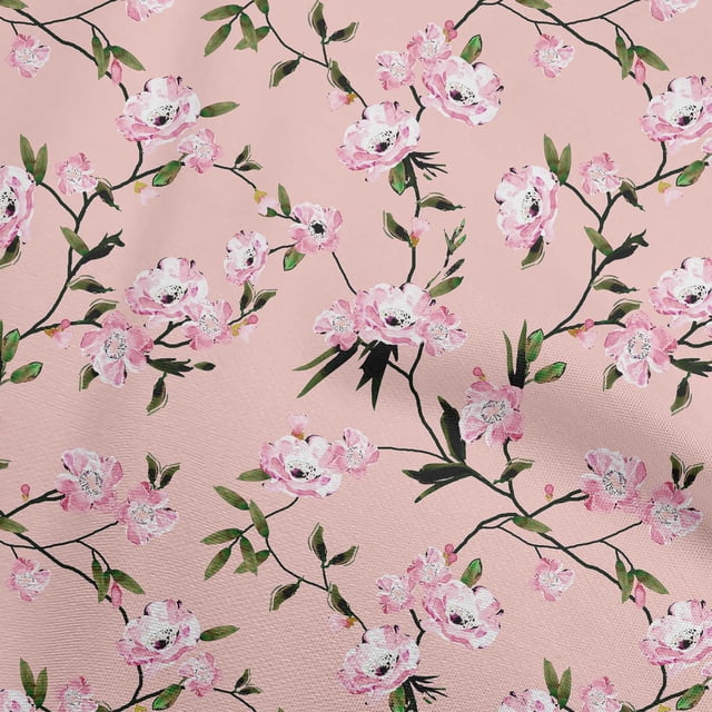 oneOone Tissu en Viscose Chiffon Rose Saumon Matériel de Robe Floral Tissu Imprimé au Mètre 42 Pouces de Large