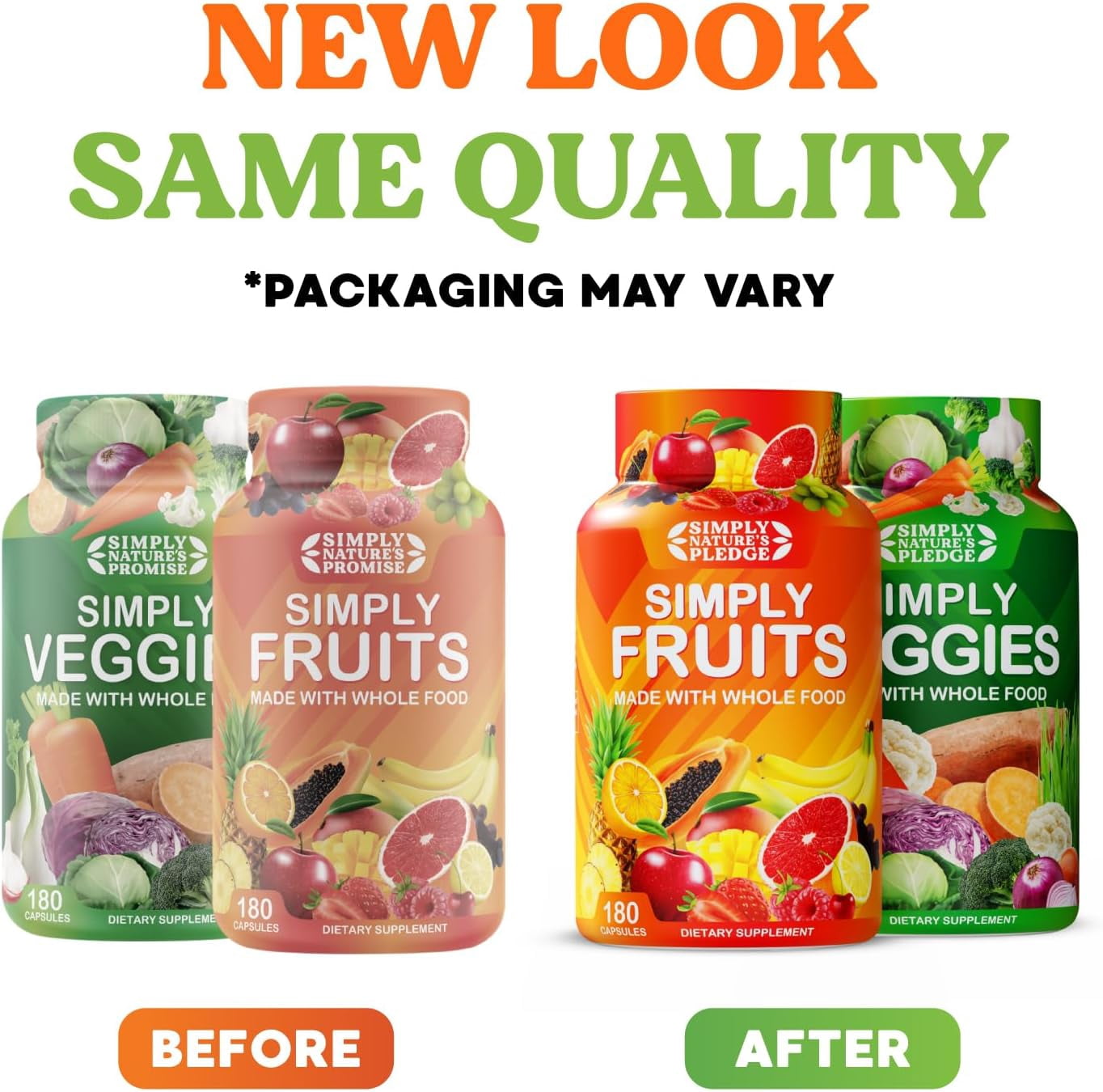 Simply Nature's Pledge -Packed with 42 Different Fruits & Vegetables - Made with Whole Food Superfoods - with Aloe Vera – 100% Soy Free -2 Month Supply- 180 Count (Pack of 2)