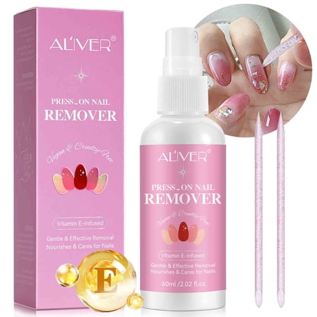 Aliver Advanced Press-On Nail Remover Spray - Acetone-Free ,Vegan Solution with Vitamin E, 3-Minute Gentle Adhesive Dissolver, Nail Care (2.02 fl.oz)