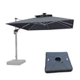 thumbnail image 1 of PURPLE LEAF 10FT Deluxe Square Solar Powered LED Patio Umbrella with Base, Large Offset Cantilever Umbrella with 360° Rotation, Gray, 1 of 15