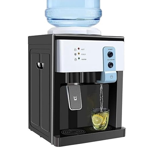 5 Gallon Water Cooler, Countertop Hot and Cold Water Dispenser, Top Loading Electric Dispenser for Home, 3 Temperature Settings with LED Display, Perfect for Kitchen Office Use, Black