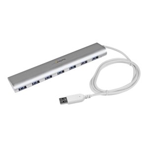 StarTech.com 7 Port compact USB 3.0 Hub avec câble intégré - Aluminium USB Hub - argent USB3 Hub avec 20W Adaptateur de puissance (ST73007UA) - USB commutateur de partage périphérique - 7 x SuperSpeed USB 3.0 - bureau