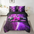 thumbnail image 2 of Erosebridal Purple Race Car Bedding Sets Twin Size 7-Piece, Lightning Printed Comforter Sets with Sheets, Reversible, 2 of 5