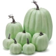 thumbnail image 2 of 7Pcs Halloween Artificial Pumpkins Fake Plastic Pumpkins Table Centerpiece for Farmhouse Fall Harvest Thanksgiving Halloween Party Decoration (Mint Green, One Size), 2 of 11