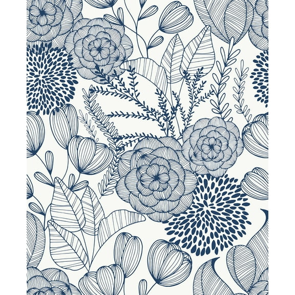 NuWallpaper Navy Secret Garden Vinyl Peel And Stick Wallpaper, 216-in by 20.5-in, 30.75 sq. ft.