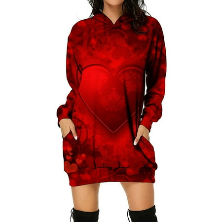 

Ziloco Long Sleeve Round-Neck Dress Dress Shoes For Men Fashion Women Heart Print Pullover Pocket Hooded Long Sleeve Loose Dress