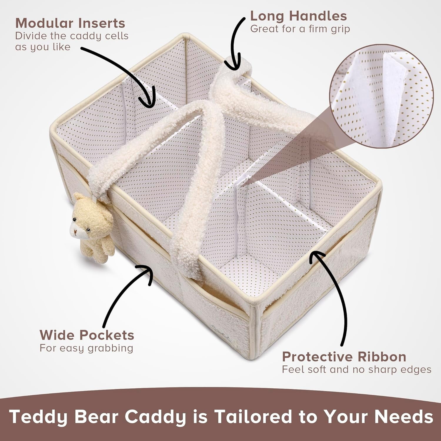 Baby Diaper Caddy Organizer for Changing Table Baby Storage Basket for Diapers and Baby Wipes Gift for Baby Shower Nursery Diaper Organizer(Ivory)