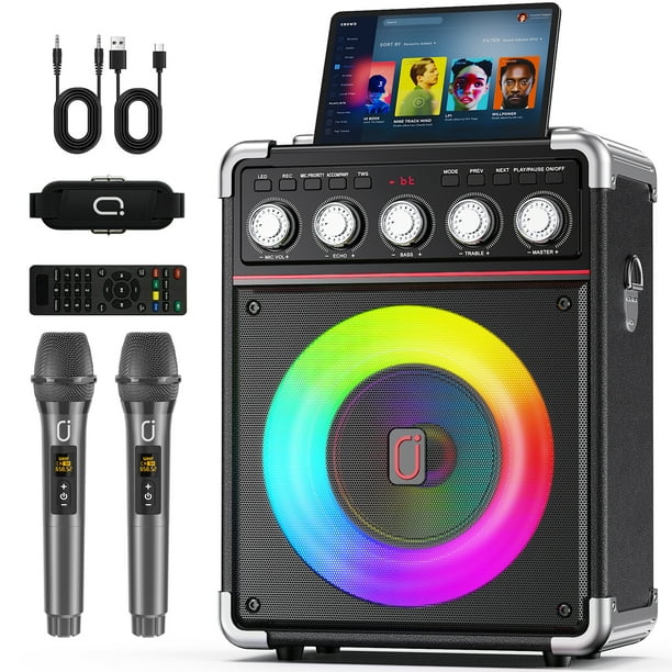 JYX Karaoke Máquina Altavoz Bluetooth Portátil con 2 Micrófonos, Altavoz para Fiestas de Karaoke, TX05