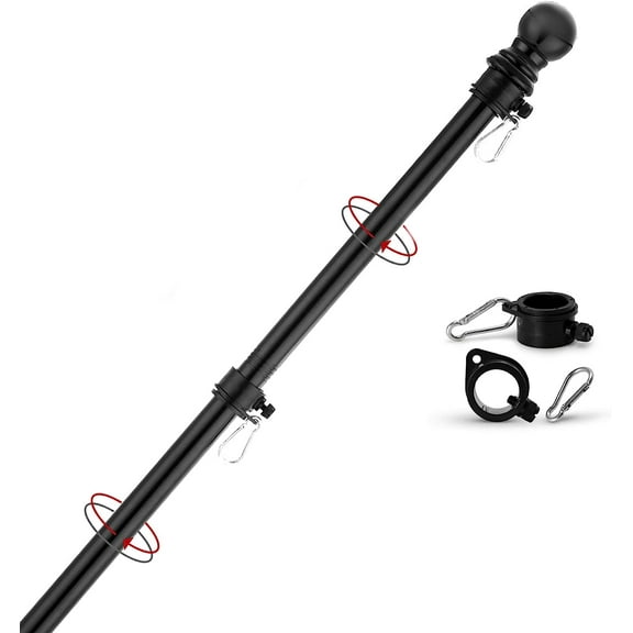 FlagPole,6FT Flagpole Kit for 3’ x 5’ American Flag-360° Tangle Resistant Technology,Stainless Steel Professional Outdoor Flag Pole for House Truck & Boat Use (Without Bracket,Black)