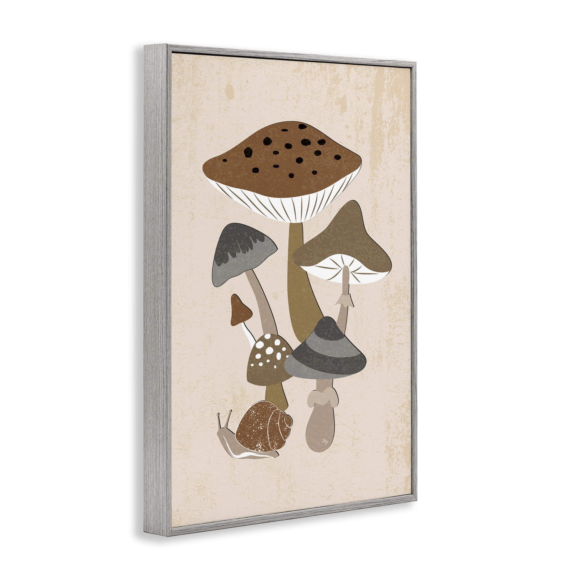 Stupell Industries Earthy Fungi Mushrooms & Snail Gray Framed Giclee Art, design by Martina Pavlova