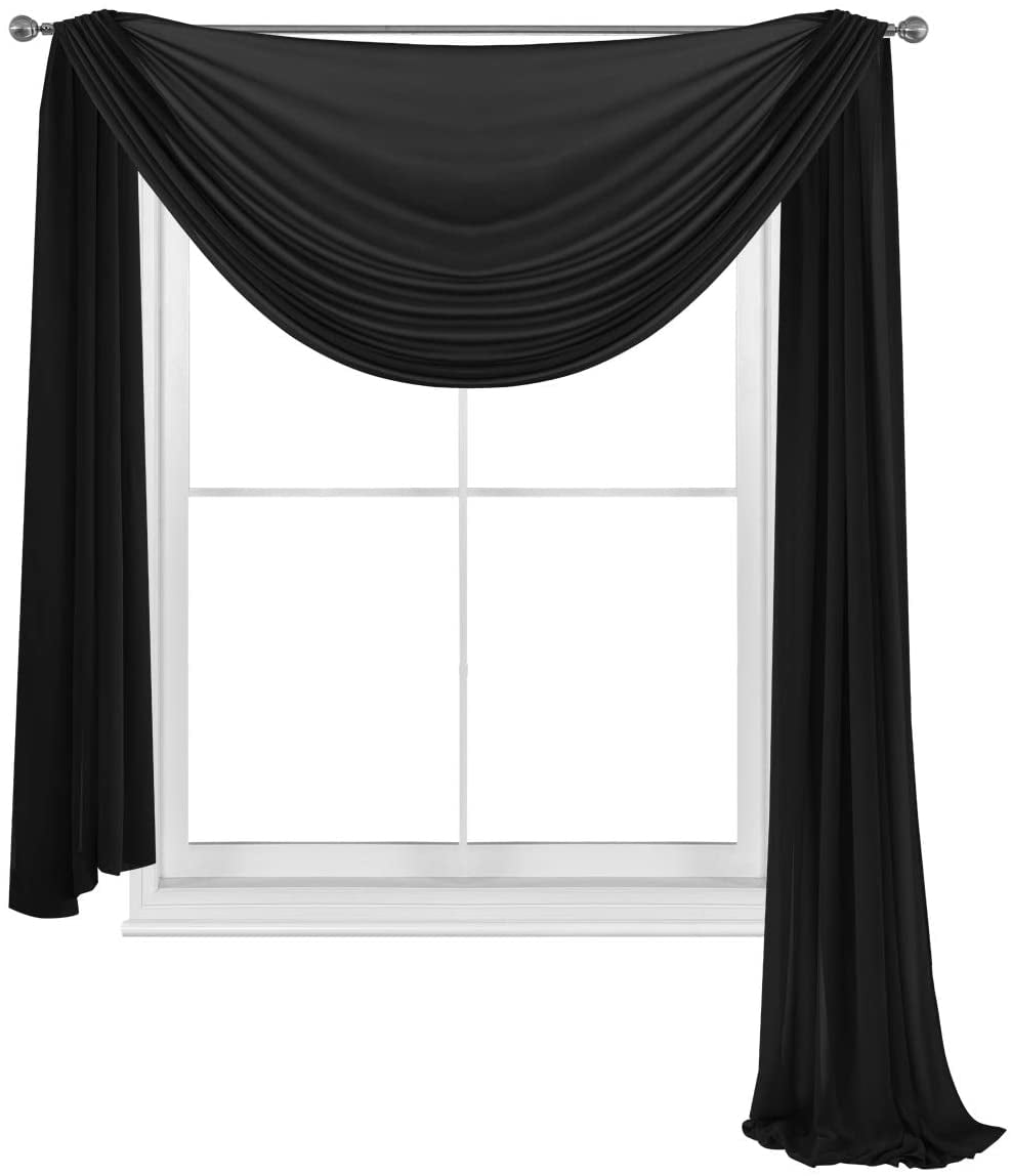 Black Scarves Elegance Sheer Voile Window Curtain Scarf Fully Stitched and Hemmed Valance 216